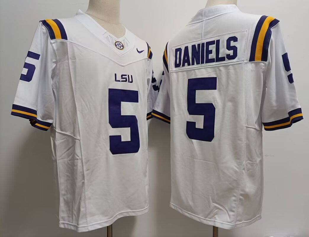 2024 NCAA Men LSU Tigers #5 Jayden Daniels white Nike jersey->ncaa teams->NCAA Jersey